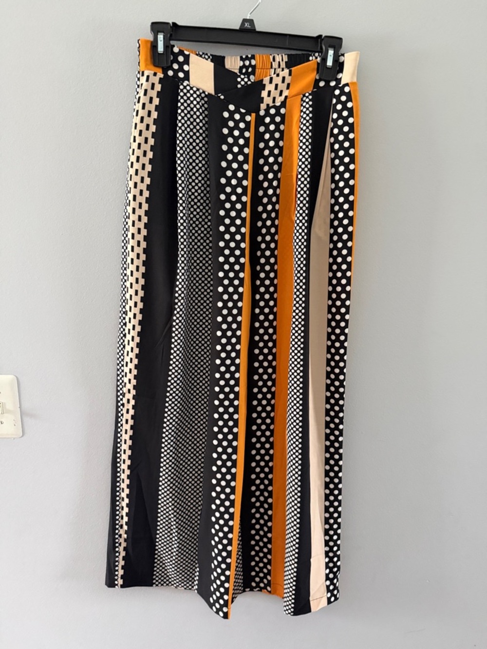 Polka Dot & Stripe Maxi Skirt in Black, Cream & Mustard